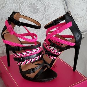 LAMB black, white, hot pink leather sandal
